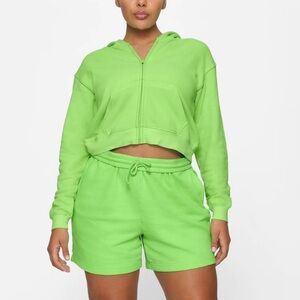 SKIMS Neon Green French Terry Pullover Hoodie and Shorts Medium NWT